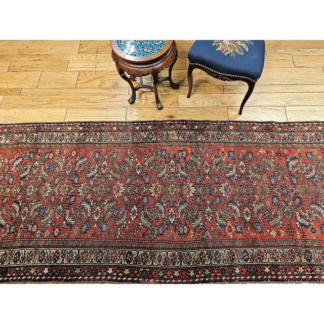 19th Century 19th Century Persian Farahan Wide Runner, Hand-Knotted Wool, Allover Herati Geometric Pattern, Red & Green, 4x14 For Sale - Image 5 of 16