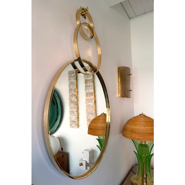 Contemporary Wall Mirror With Brass Circles - Italian Craftsmanship For Sale - Image 11 of 11