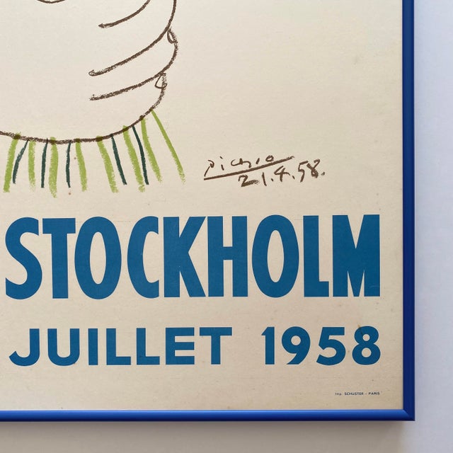 Pablo Picasso Vintage 1958 Mid Century Modern Lithograph Print " Bouquet of Peace " Framed Paix Stockholm Poster For Sale - Image 14 of 15
