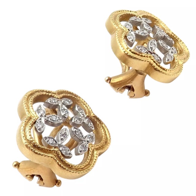 Cathy Waterman Yellow Gold Platinum Diamond Vine Flower Earrings, A Pair For Sale - Image 4 of 10