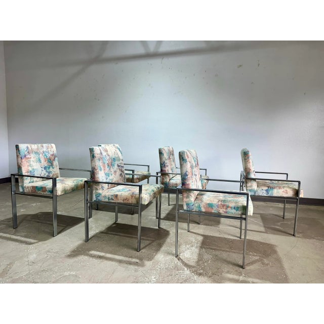 Metal Set of 6 Mid 20th Century Brushed Chrome Dining Chairs Attrb to Founders Patterns 23 For Sale - Image 7 of 10