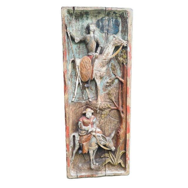 Large Polychrome Relief Sculpture Titled Don Quixote and Sancho Panza in Carved Wood, 1960s For Sale - Image 11 of 11