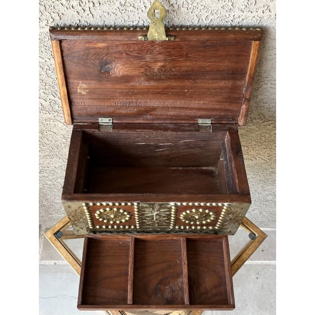 Mid 20th‑Century Spanish Colonial-Style Hand Hewn Walnut Wood & Brass Accent Box For Sale - Image 12 of 18