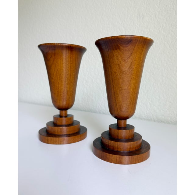 Wood 1930s Art Deco Treen Vases, a Pair For Sale - Image 7 of 10