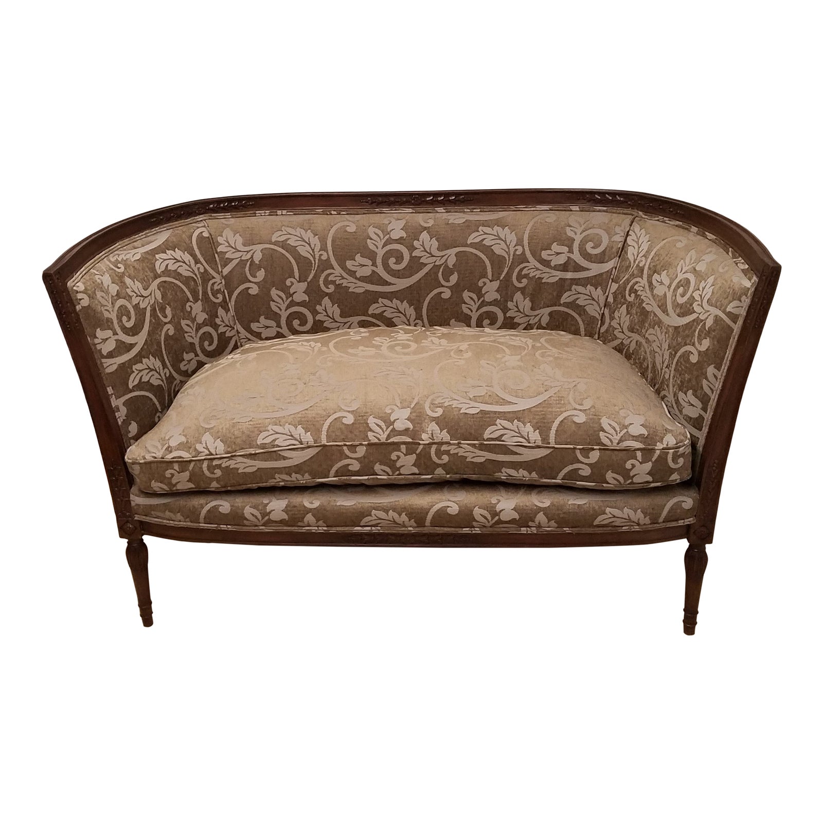 Vintage Carved French Walnut Loveseat Upholstered In Cut Velvet With A Single Down Cushion Chairish
