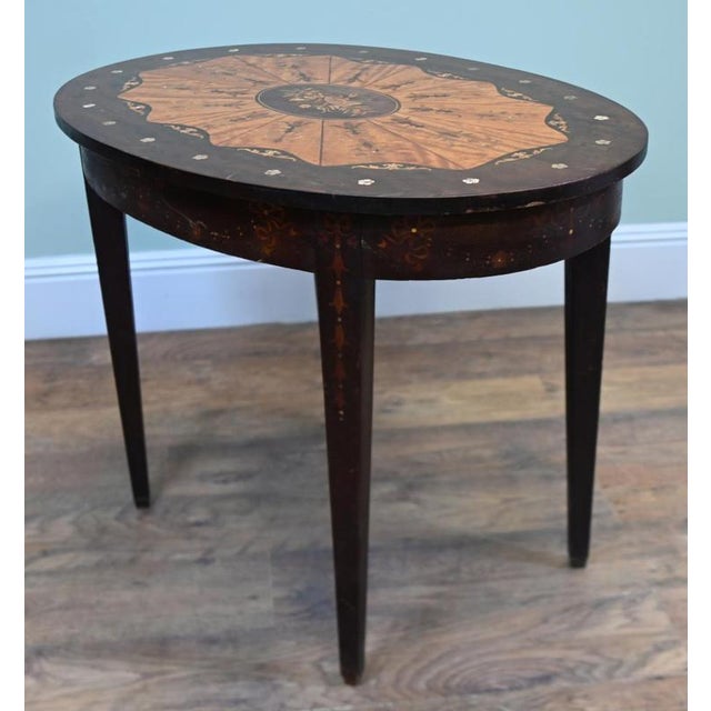 2000 - 2009 Edwardian Oval Inlaid Marquetry Centre Table For Sale - Image 5 of 7