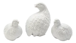 Set of Three Mid-Century Japanese White Porcelain Quail Figurines