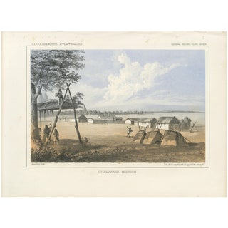 Historic View of Chemakane Mission with Indigenous and Mission Life Scene, 1856, Paper For Sale