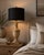 Pair of Belgian Modern French Provincial Turned Urn Table Lamps with New 16" Black Linen Drum Shades Make a dramatic...