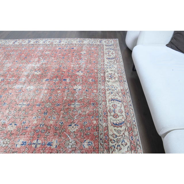 Textile 1960s Vintage Persian Handmade Wool Cotton Light Red Area Rug For Sale - Image 7 of 11