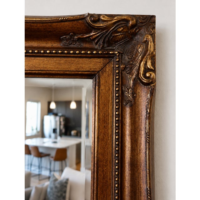 Substantial Vintage Gilt Frame Mirror — Carved Wood With Composition Ornament Detailing For Sale - Image 4 of 8