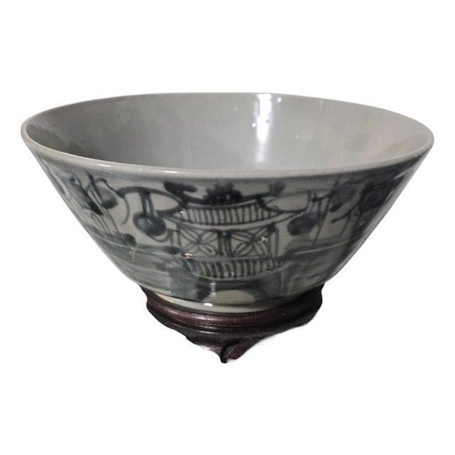 19th Century Ming Dynasty Wanli Blue and White Bowl: Swatow Pagoda Scene (17.5cm) For Sale