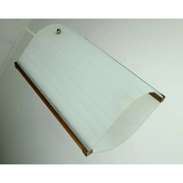 Mid-Century Modern Mid-Century Modern Danish Modern Teak Opal Glass Brass Hanging Lamp For Sale - Image 3 of 11