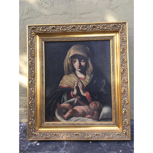 Madonna and child, Classical 19th century painting. This lovely oil painting was purchased in Spain. The artist is...