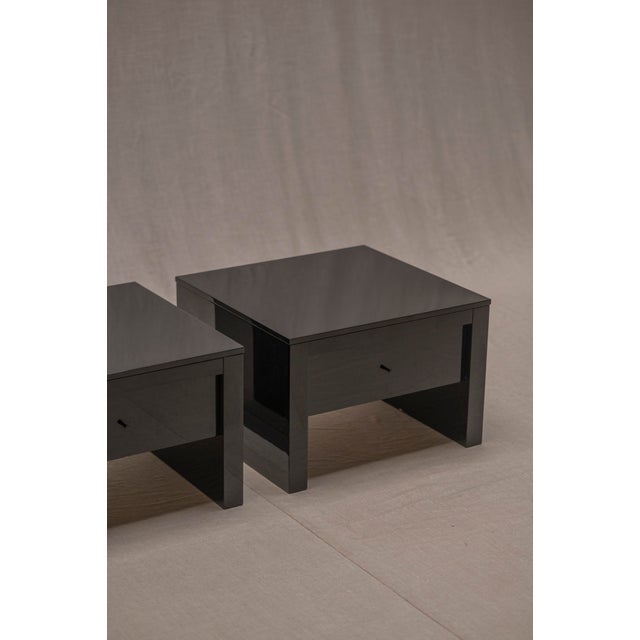 Poltronova Italian Black Lacquered Saratoga Bedside Tables attributed to Massimo and Lella Vignelli for Poltronova, 1970s, Set of 2 For Sale - Image 4 of 18