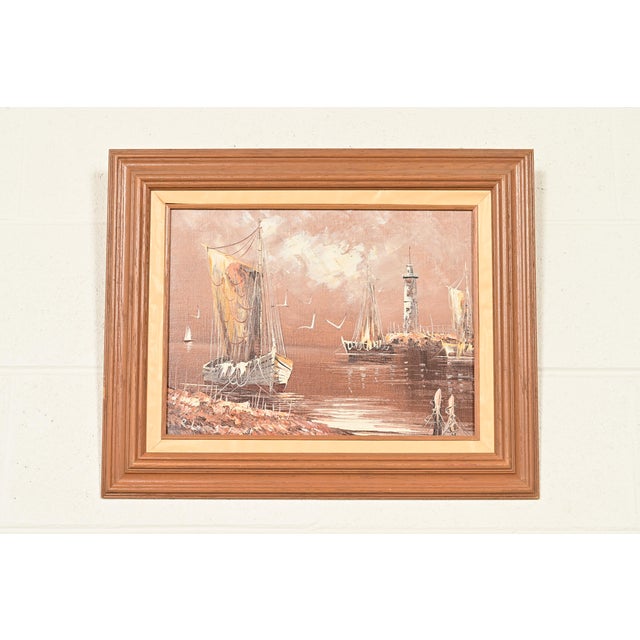 Rikard Lindström Original Signed Oil Painting on Canvas of Ships in Harbor in Carved Wood Frame For Sale - Image 13 of 13