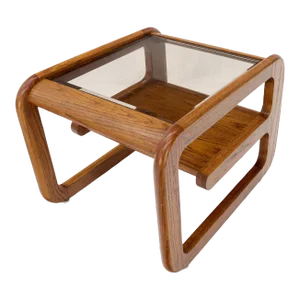 Smoked Glass Oak Base Floating Shelf Side End Table