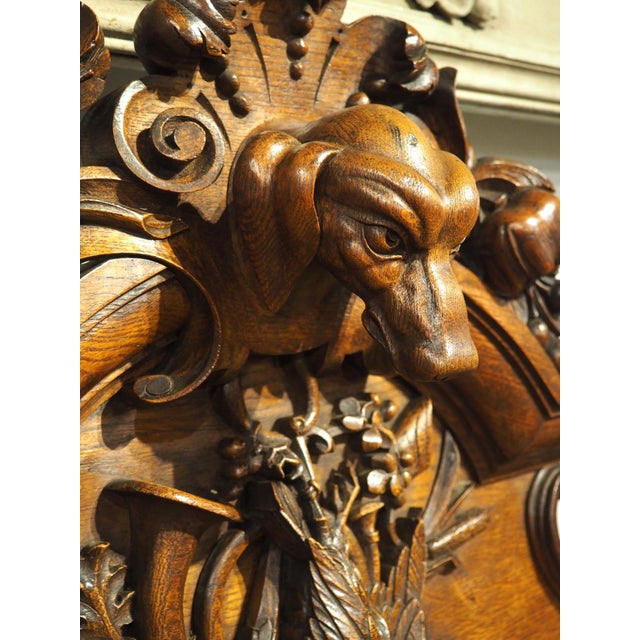 Circa 1900 Carved French Oak Overdoor Panel With Dog and Hunt Trophy For Sale - Image 4 of 15