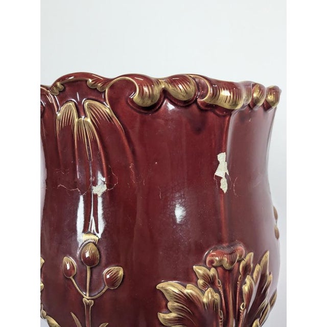 Planter in Glazed Burgundy and Gold Ceramic For Sale - Image 10 of 12