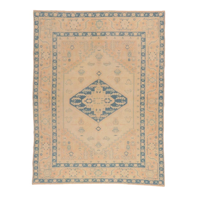 Vintage Pastel Oushak Turkish Rug - 07'01 X 09'03. For Sale