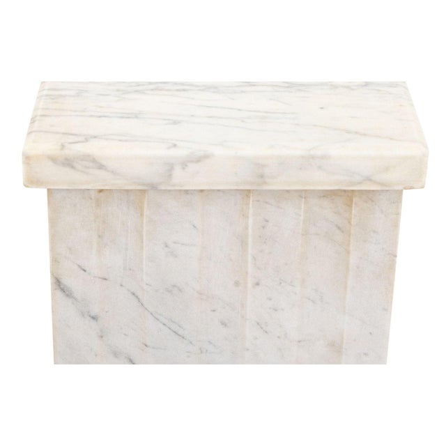 Carrara Marble Fluted Column Pedestal. 45" H x 10" W x 8.75" D. Provenance: From a New York City Collection.