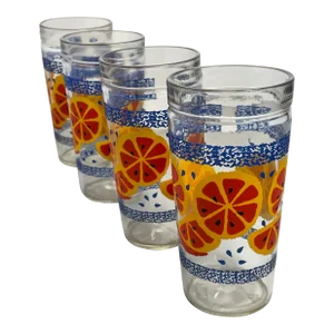 Vintage 1970's Anchor Hocking Orange Slice Tumblers- Set of 4