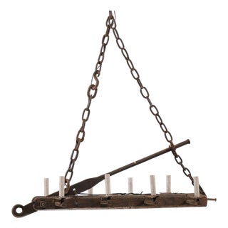 Mid 20th Century French Oblong Wood & Iron Chandelier For Sale