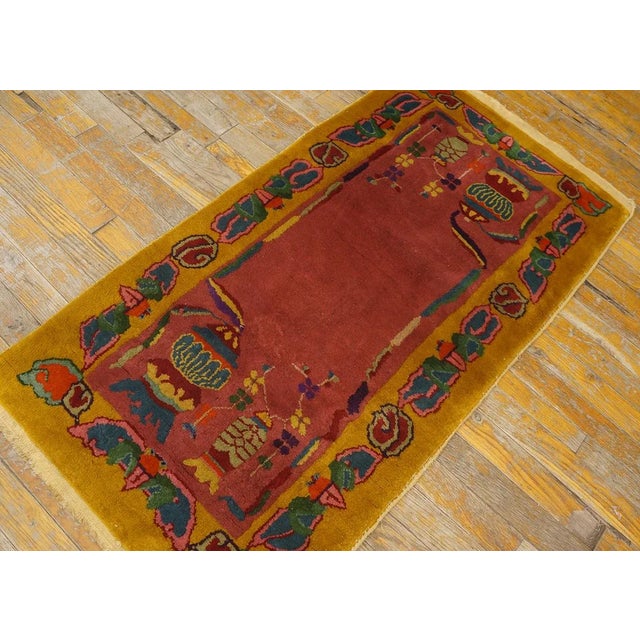 Stunning Rose Pink With Figurative and Geometric Design Antique Chinese Art Deco Rug For Sale - Image 9 of 9