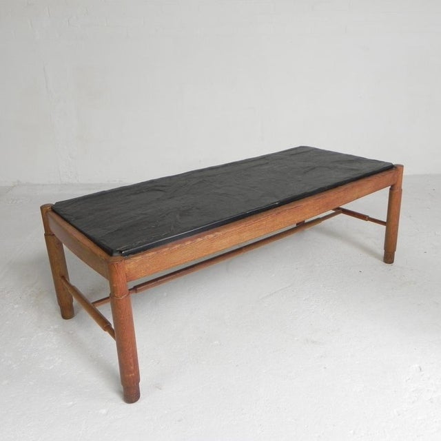 Vintage Oak Coffee Table with Slate Top in Oak Frame, 1960s For Sale - Image 6 of 18