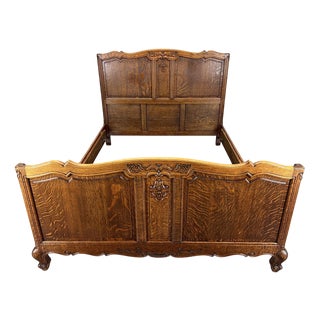 Vintage French Louis XVI Bed Frame in Oak For Sale