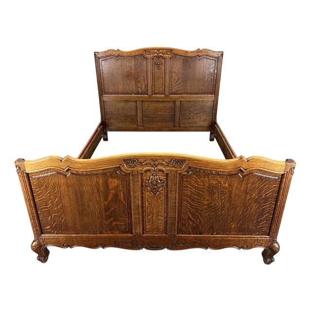 Vintage French Louis XVI Bed Frame in Oak For Sale