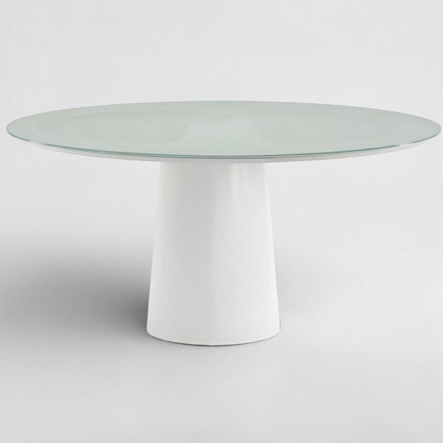 SOBE Camilla 59-Inch Modern Round Dining Table. Features a conical base finished in a gorgeous white lacquer with a sleek,...