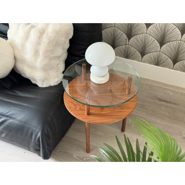 Brown Mid-Century Modern-Style Walnut Wood and Glass "Unison" Side Tables by Design Within Reach For Sale - Image 8 of 16