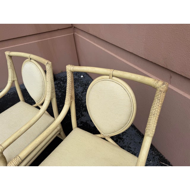 Cream Vintage Ficks Reed Rattan Dining Armchairs With Teardrop Upholstered Backs, a Pair For Sale - Image 8 of 12