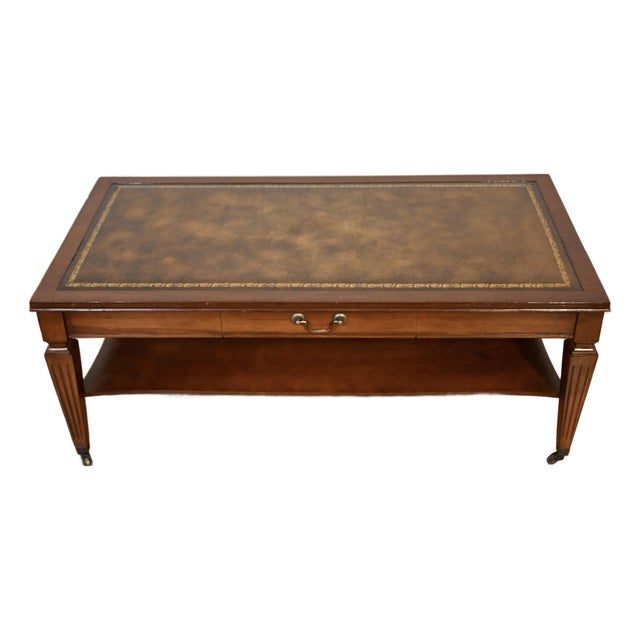 1930s English Regency Mahogany & Leather Top Coffee Table For Sale