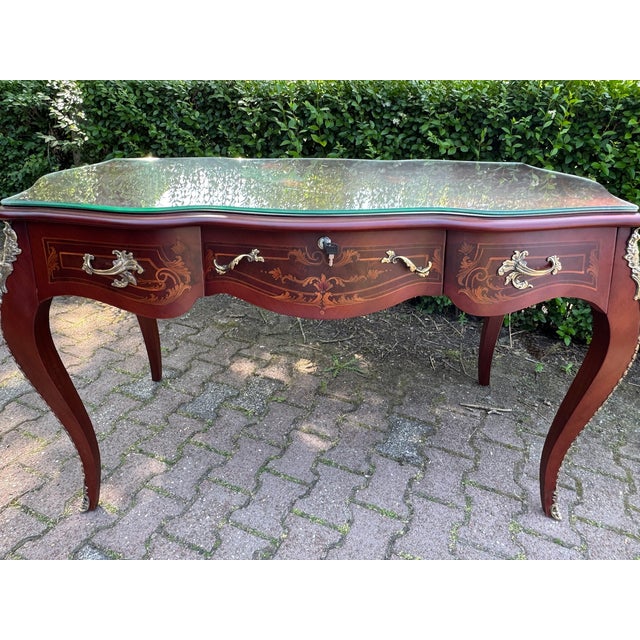 Circa 1970 French Louis XVI Mahogany Bronze Writing Desk For Sale - Image 12 of 12