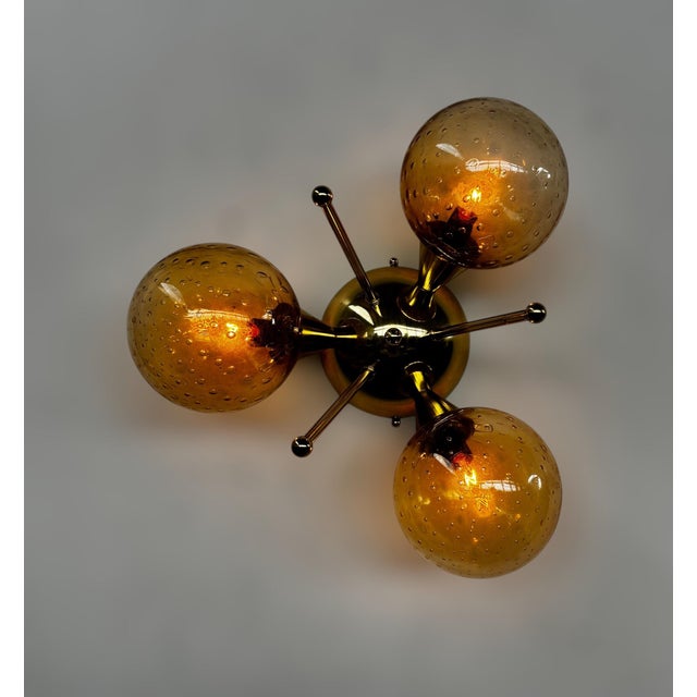 Amber Trifoglio Polished Brass Amber Bubbles Globe Flush Mount by Fabio LTD For Sale - Image 8 of 8