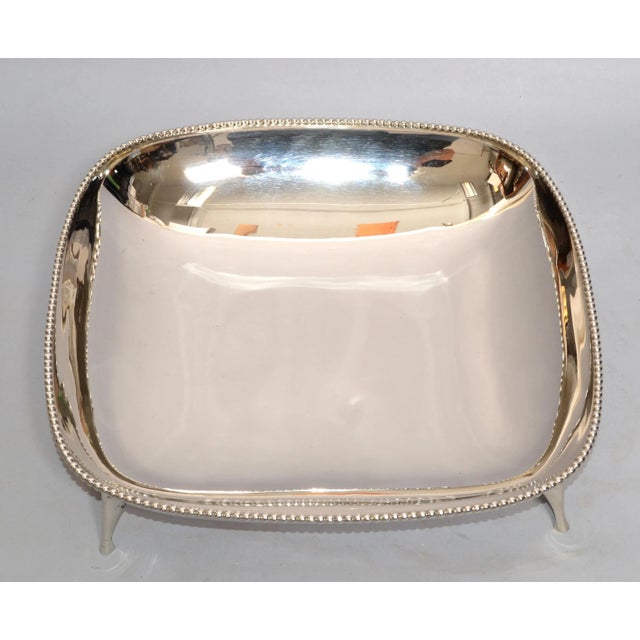 1960s Art Deco Style Square Footed Bowl Silver Plated Steel & Silver Border Centerpiece For Sale - Image 5 of 13