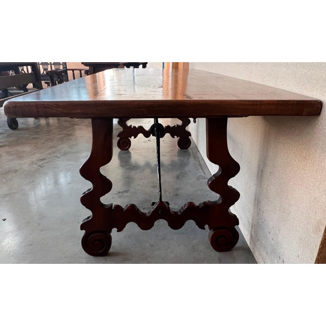 Baroque 18th Dining or Console Table of Walnut with Lyre Legs and Heavy Top, Spain For Sale - Image 3 of 18
