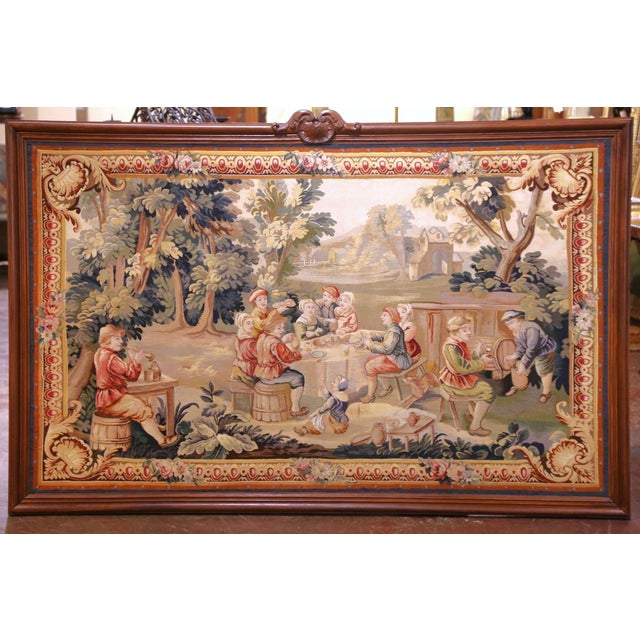 Late 19th Century 19th Century French Aubusson Tapestry in Oak Frame in the Manner of D. Teniers For Sale - Image 5 of 13