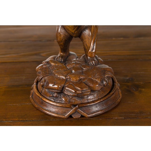 Brown Black Forest 1890s Carved Wooden Bear Standing on a Circular Base For Sale - Image 8 of 11