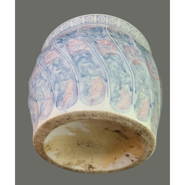 Vintage Asian Floral Large Fish Bowl Jardinière Planter Painted Pastel Colors For Sale - Image 4 of 8