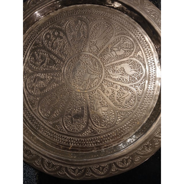 Silver Hand Hammered 19th Century Persian Silver Tray Hunting Scenes For Sale - Image 8 of 13