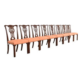 Baker Furniture Georgian Carved Mahogany Dining Chairs, Set of Eight For Sale