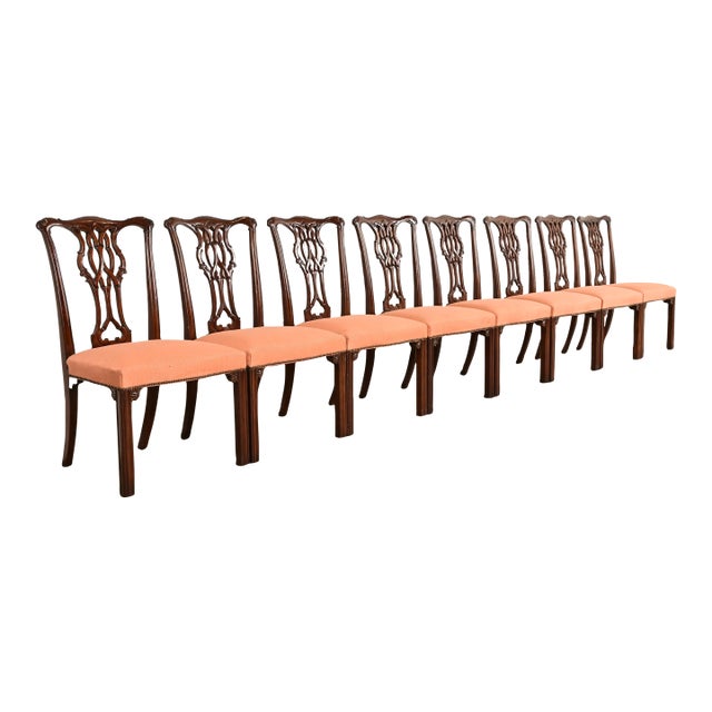 Baker Furniture Georgian Carved Mahogany Dining Chairs, Set of Eight For Sale