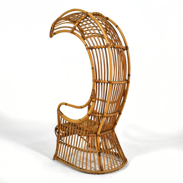 1940s Dramatic Rattan Canopy Chair For Sale - Image 5 of 8