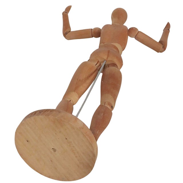 Brown Vintage Jointed Wood Artist Model Mannequin on Stand C 1970's For Sale - Image 8 of 10