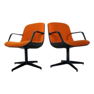 Steelcase Swivel Armchairs in Orange Tweed - Pair For Sale