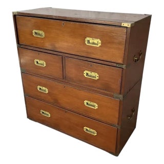 English Mahogany Campaign Chest With Secretaire Desk For Sale