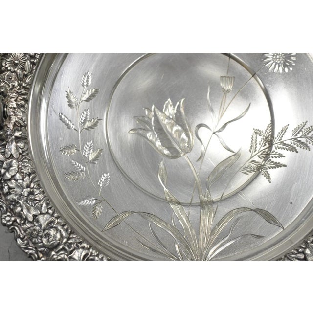 Early 20th Century Meriden Art Nouveau Silver Plated Floral Repousse Bread Pastry Brides Basket For Sale - Image 9 of 17